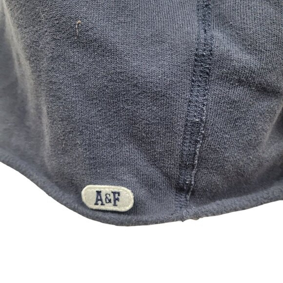 Abercrombie & Fitch Navy Blue Hoodie Sweatshirt XS Cropped Fit Striped Sleeve - Picture 7 of 10
